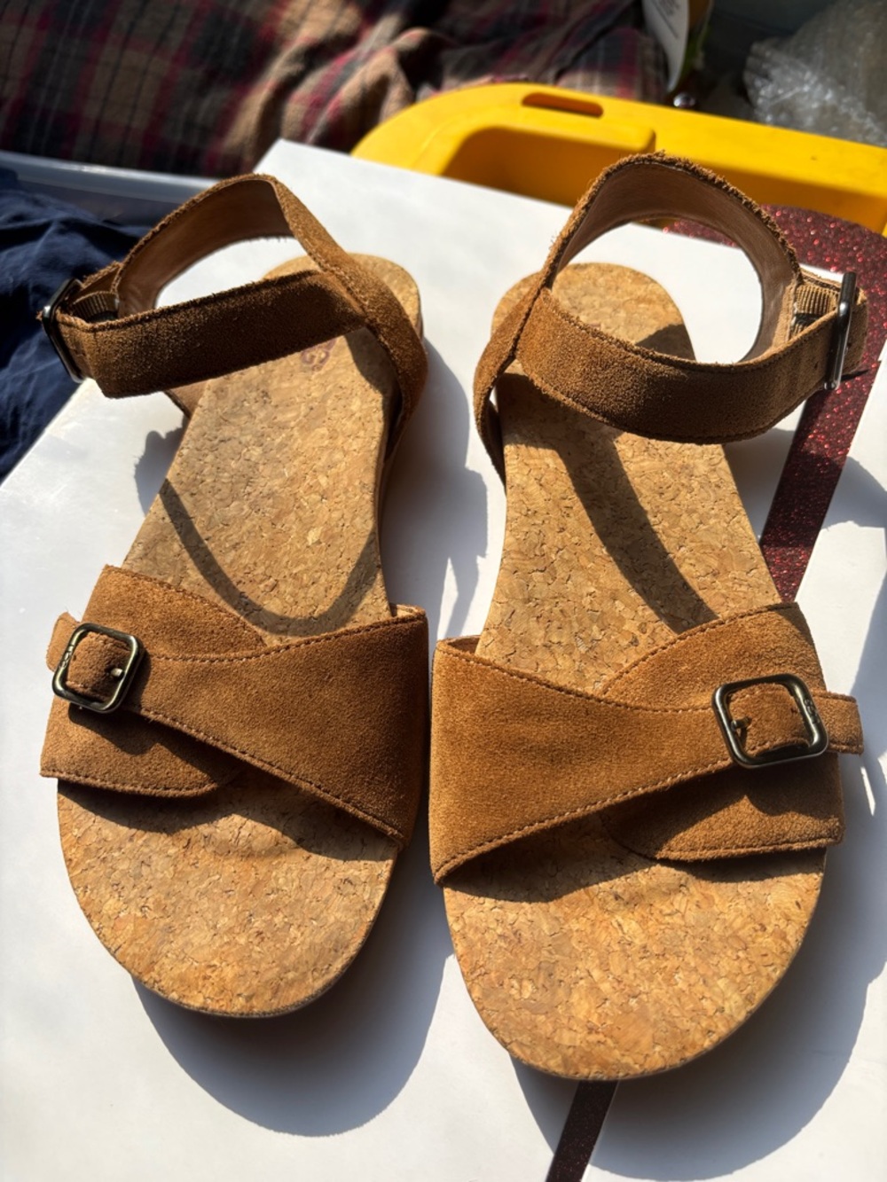 UGG Women's Suede Cork Footbed Sandals in Tan Brown